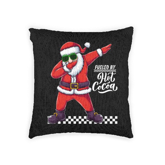 Fueled by Hot Cocoa, dabbing Santa Woven Pillows