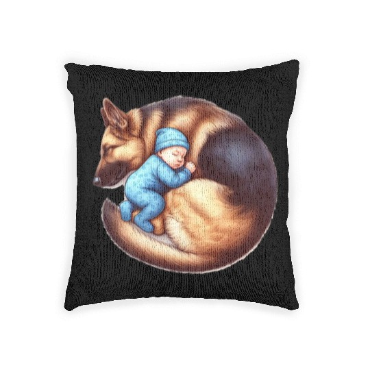 Sleeping Baby and German Shepherd Design Woven Pillows