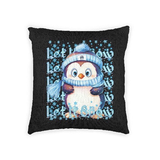 Let it Snow Winter Penguin Woven Pillows