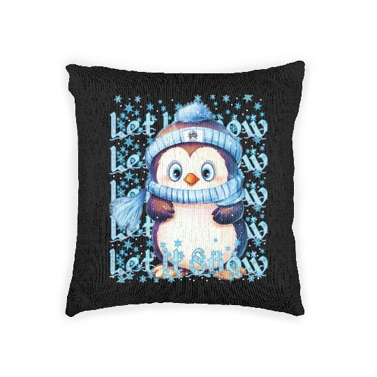 Let it Snow Winter Penguin Woven Pillows