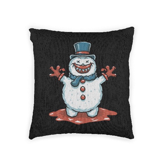 frosty snowman creepy Woven Pillows