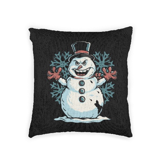 frosty snowman creepy Woven Pillows