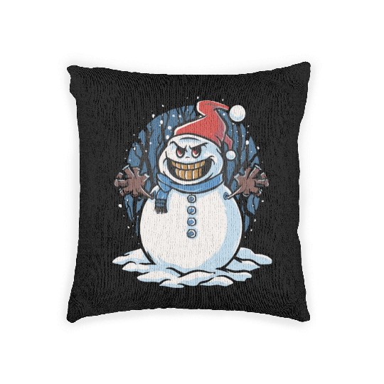 frosty snowman creepy Woven Pillows