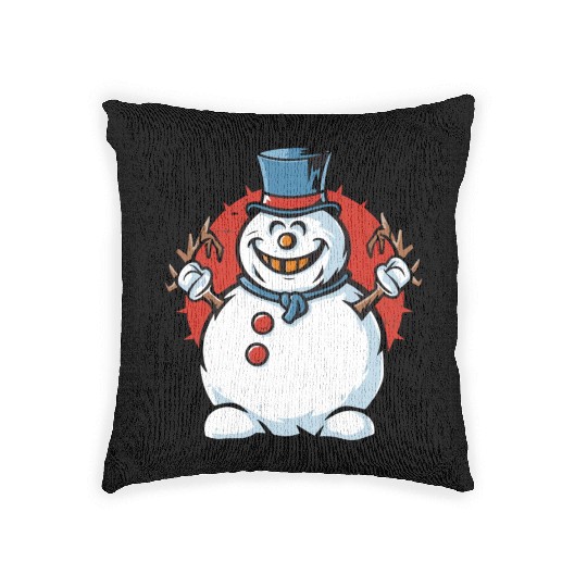 frosty snowman creepy Woven Pillows