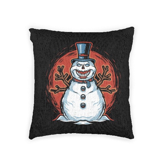 frosty snowman creepy Woven Pillows
