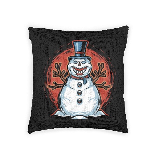 frosty snowman creepy Woven Pillows