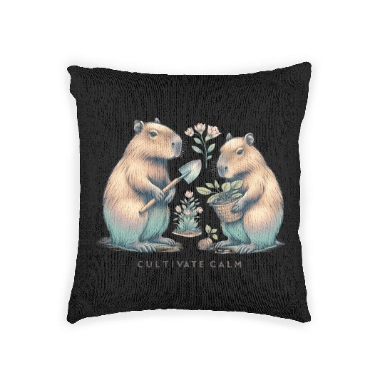 Cultivate Calm Capybara Gardening Woven Pillows
