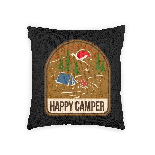 Happy Camper Camping Campfire Tent Woven Pillows