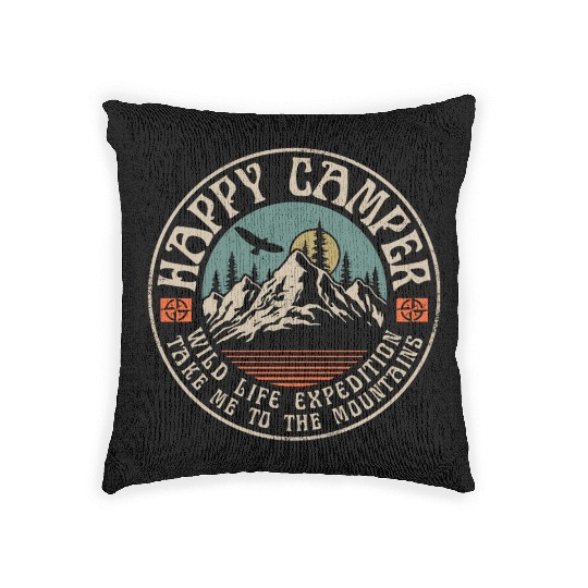 HAPPY CAMPER VINTAGE MOUNTAINS Woven Pillows