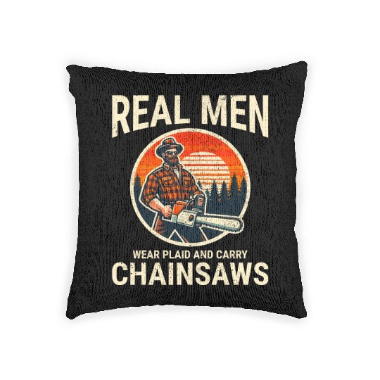 Lumberjack Woodworker Woodcutter Chainsaw Arborist Woven Pillows