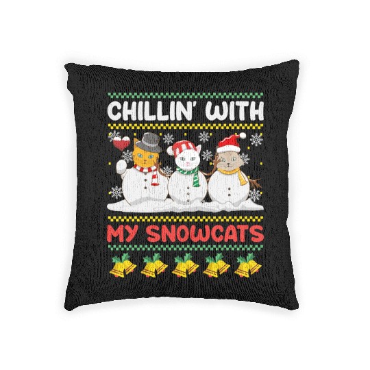 Snowmen Chilling with my Snowcats Snow Woven Pillows