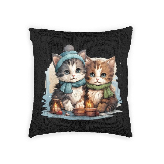 chubby kittens in Christmas stockings hanging Woven Pillows
