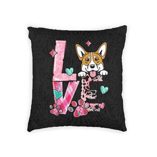 Corgi Dog I Love My Dog Valentines Day Woven Pillows