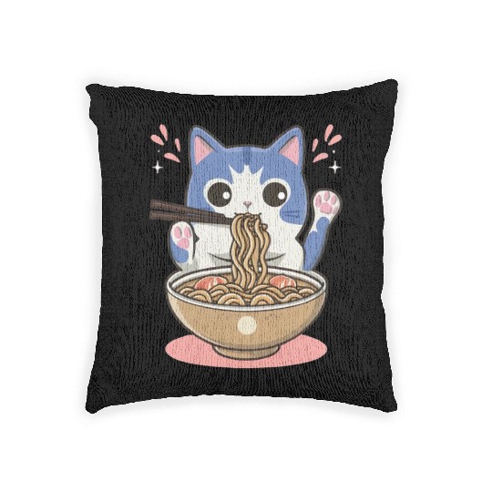 te cat ramen noodles neko kawaii funny Woven Pillows