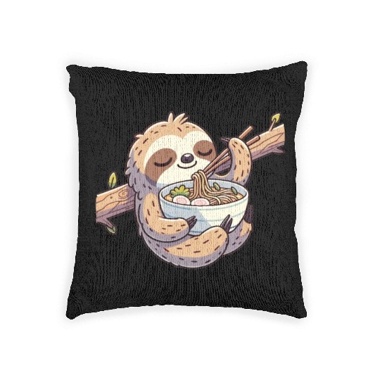 Cute Sloth Eats Ramen Noodles Sloths Ramen Woven Pillows