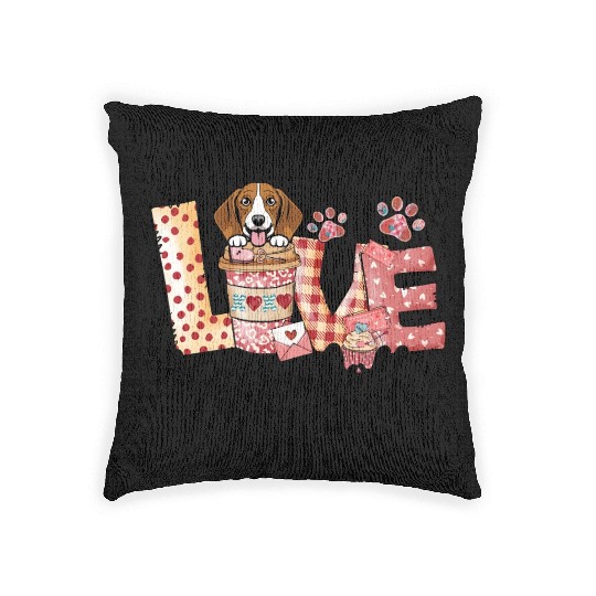 Beagle Dog Coffee Lover Dog Mom Valentines Day Woven Pillows