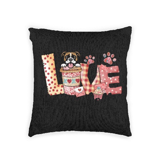 Boxer Dog Coffee Lover Dog Mom Valentines Day Woven Pillows