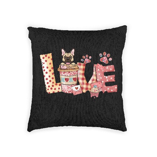 Frenchie Dog Coffee Lover Dog Mom Valentines Day Woven Pillows
