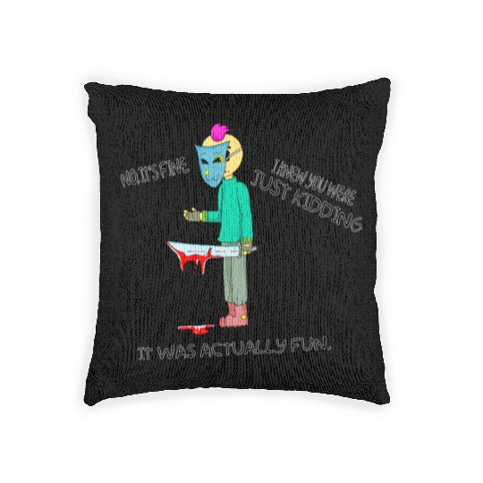 Just Kidding Killer Horror Retro Cartoon Character Woven Pillows