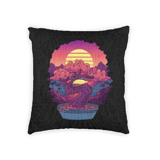 Bonsai Tree and The Rising Sun In Japan Design T-S Woven Pillows