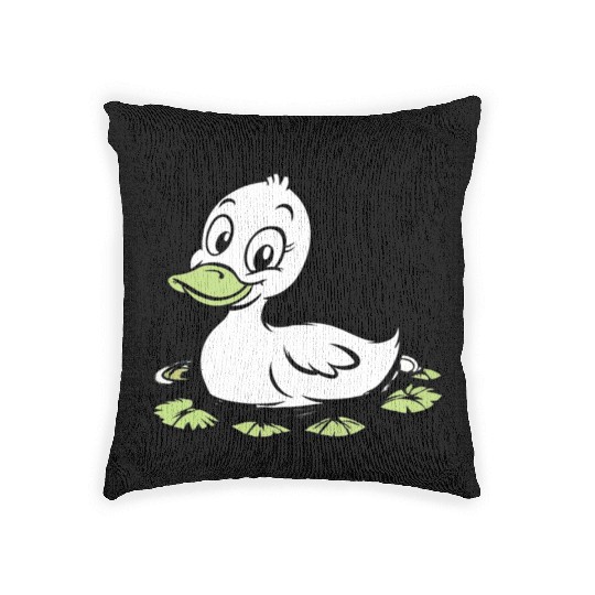 Cute duck swimming in a swamp Woven Pillows
