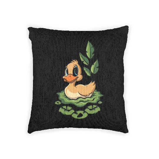 cute duck swimming in a swamp Woven Pillows