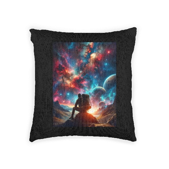 A Lonely Journey In The Embrace Of Infinity. Woven Pillows