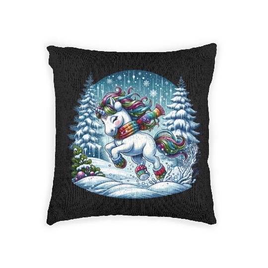 Unicorn in a Winter Wonderland Woven Pillows