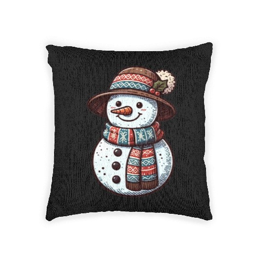 Winter Wonderland: Charming Snowman Illustration Woven Pillows