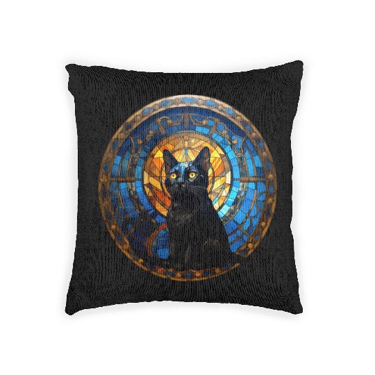 Bombay cat in stained glass Woven Pillows