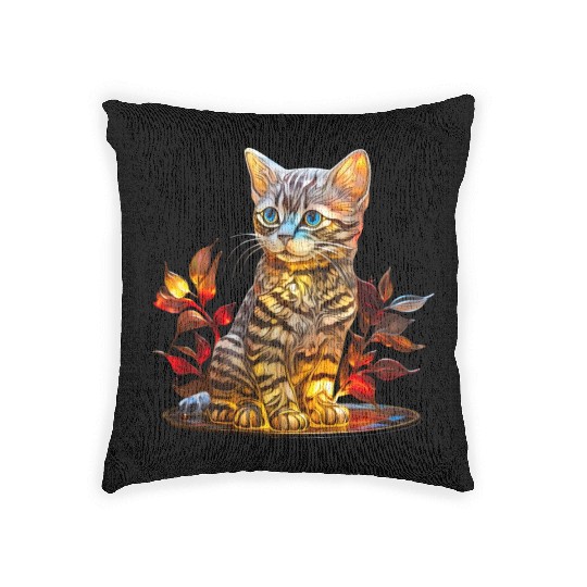 Stained Glass American Shorthair kitten Woven Pillows
