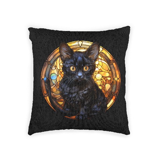 Bombay kitten in stained glass Woven Pillows