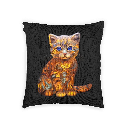 Stained Glass Scottish Fold kitten Woven Pillows