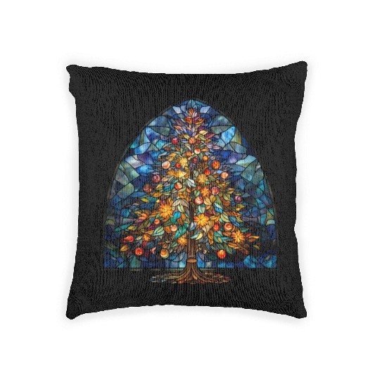 Stained Glass Christmas Tree Woven Pillows