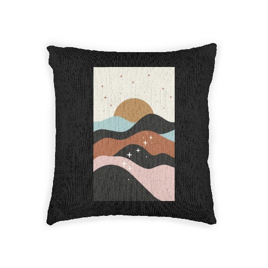 Boho Mountains Moon and Stars Woven Pillows