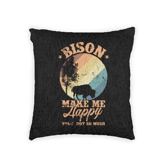 Bison make my Happy Environment Animal Woven Pillows