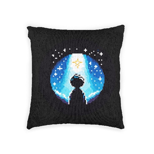Digital Night Sky - 8-Bit Childhood Dreams Woven Pillows
