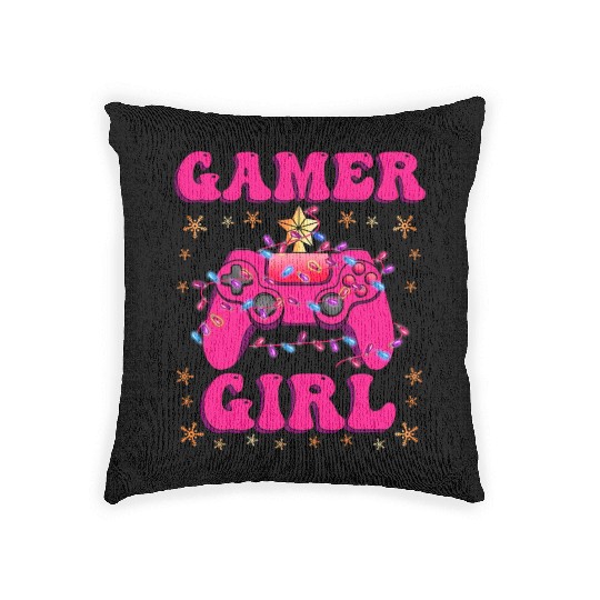 Gamer Girl Christmas Gamer Video Game X-Mas Woven Pillows