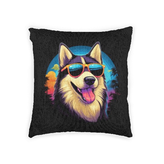Retro Wave Husky Dog Woven Pillows