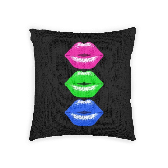 3 Kissing Lips Neon Colors Woven Pillows
