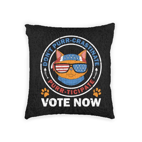 Don't Purr-crastinate American Flag Voter Cat Vote Woven Pillows