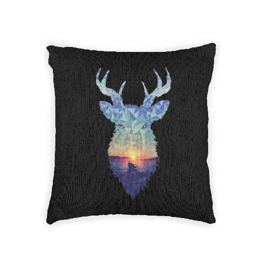 Polygon Wilderness: Majestic Deer Woven Pillows