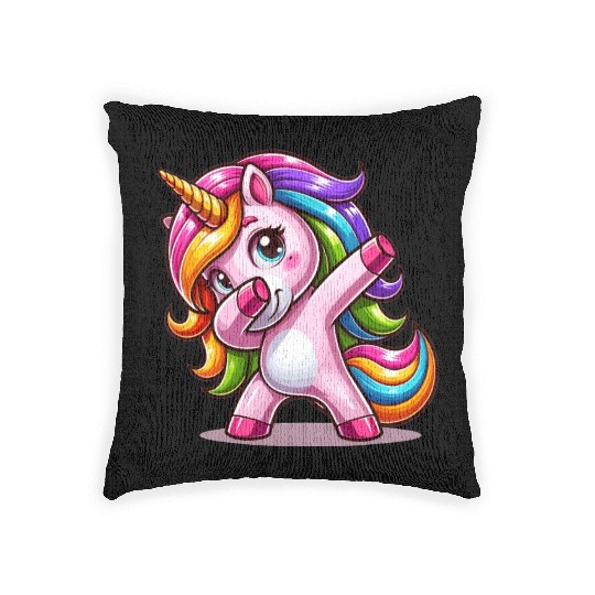 Dabbing Unicorn Dab Move Dancing Rainbow Unicorn Woven Pillows