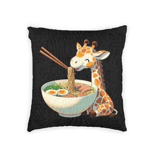 Cute Giraffe Eats Ramen Noodles Giraffe Ramen Woven Pillows