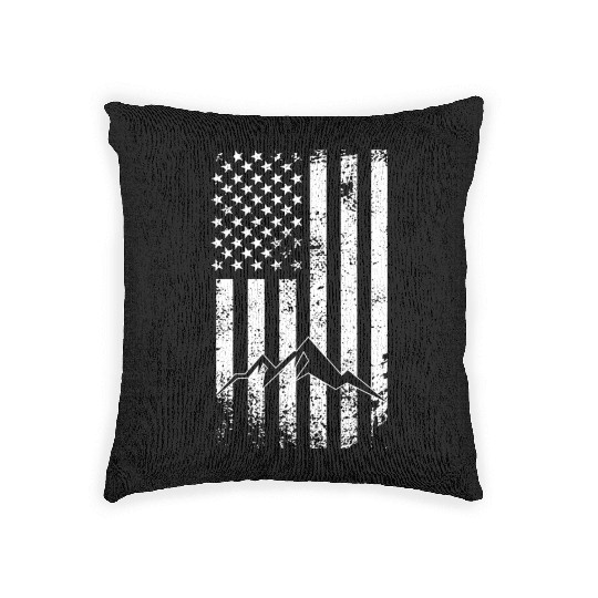 Mountain american flag Woven Pillows