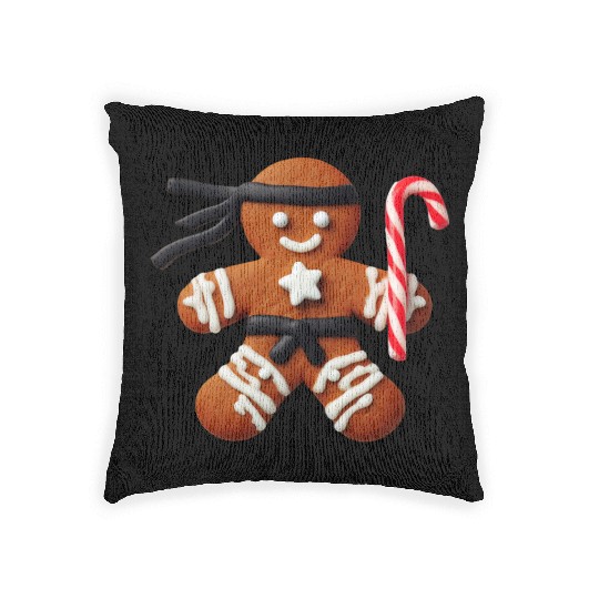 Funny Ninja Gingerbread Man Cookie Candy Cane Woven Pillows