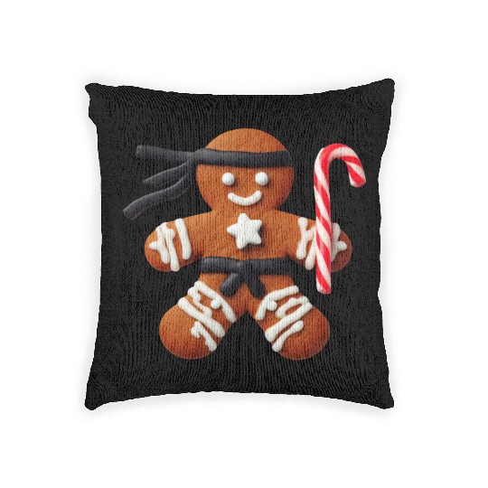 Funny Ninja Gingerbread Man Cookie Candy Cane Woven Pillows
