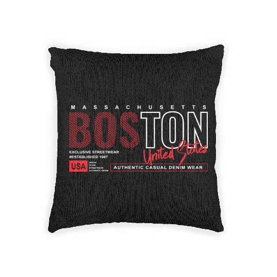 Boston Massachusetts Authentic Casual Denim Wear Woven Pillows