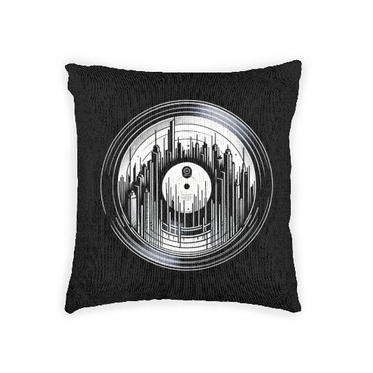City Beats on Vinyl - Urban Skyline Artwork Woven Pillows
