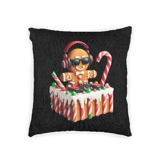 Gingerbread DJ Booth Christmas Holiday Candy Cane Woven Pillows